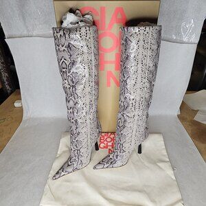 Gia Borghini Rosie 31 Python Black & White Snakeskin Boots Size 39 Like New wBox